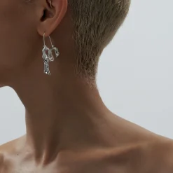 Boucles D'Oreilles Drapees Pendantes (Argent)